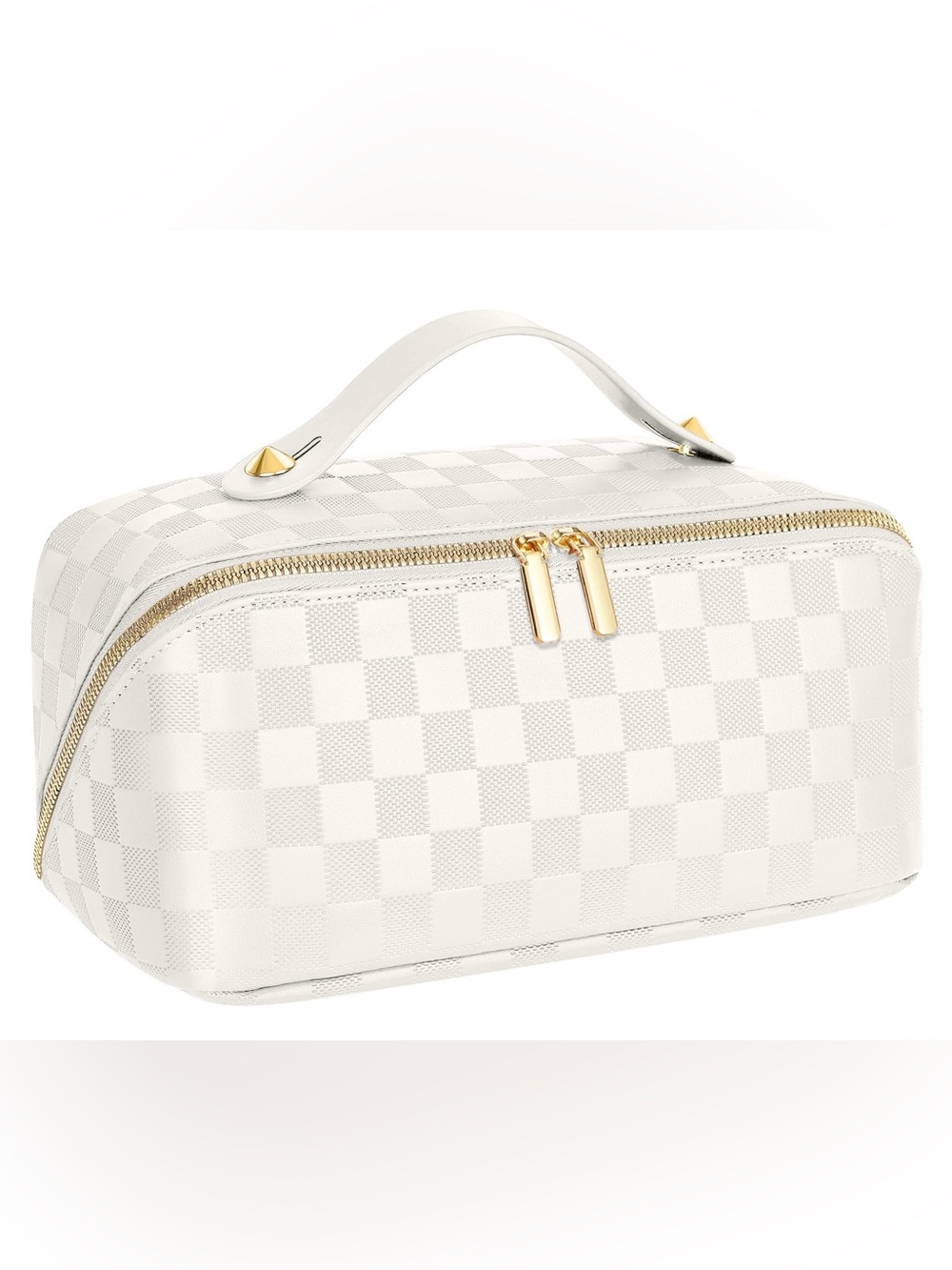 🍁NEW White Checker Cosmetic Travel Case with Gold Hardware